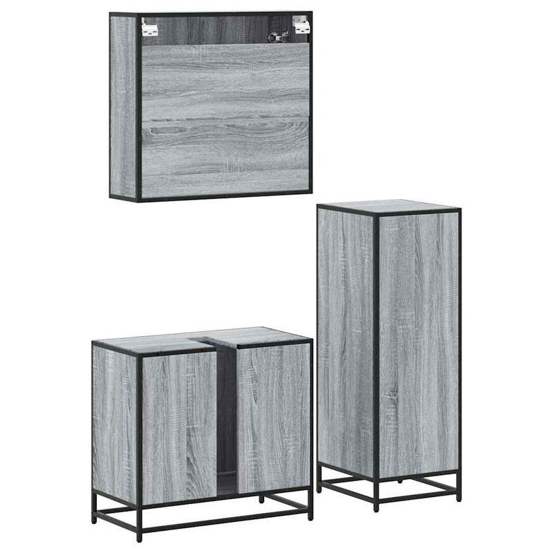 Casa si Gradina - Mobilier - Seturi de mobilier - Seturi baie - Set mobilier de baie, 3 piese, gri sonoma, lemn prelucrat - Infinity.ro