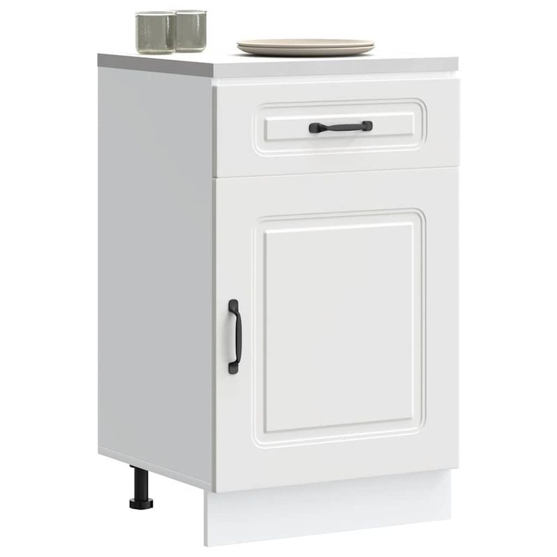 Casa si Gradina - Mobilier - Comode si corpuri - Corpuri bucatarie - Dulap de baza de bucatarie „Kalmar” din lemn prelucrat alb, model 1x dulap inferior (1 ușă 1 sertar), mărime 50x46x81.5 cm - Infinity.ro