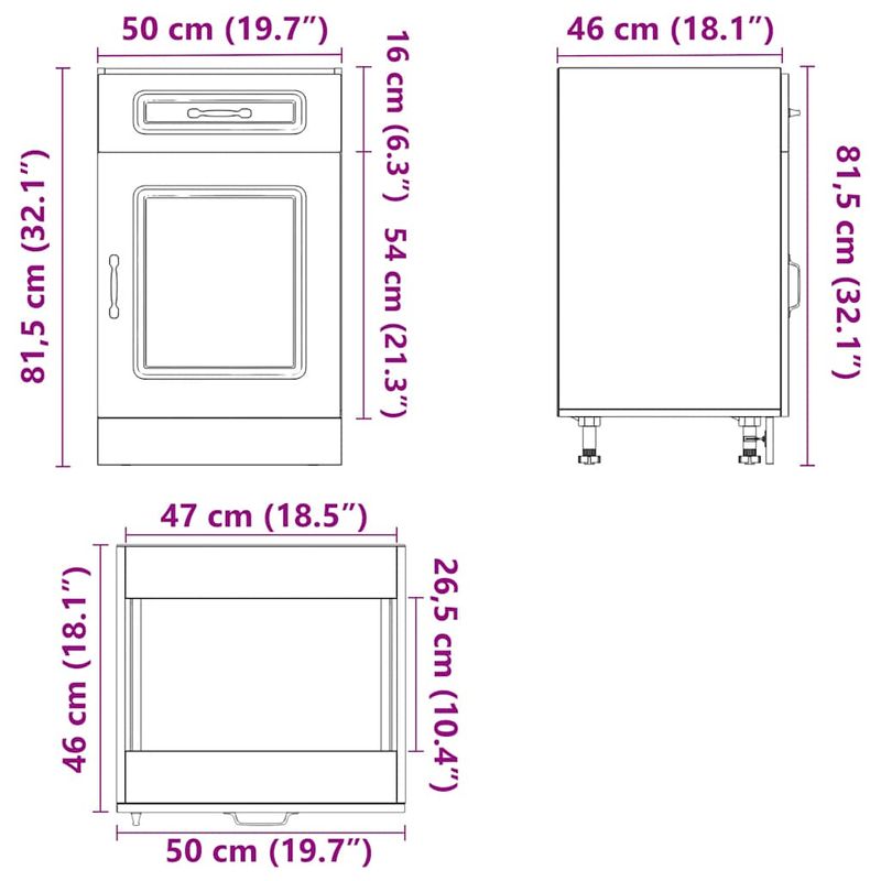 Casa si Gradina - Mobilier - Comode si corpuri - Corpuri bucatarie - Dulap de baza de bucatarie „Kalmar” din lemn prelucrat alb, model 1x dulap inferior (1 ușă 1 sertar), mărime 50x46x81.5 cm - Infinity.ro