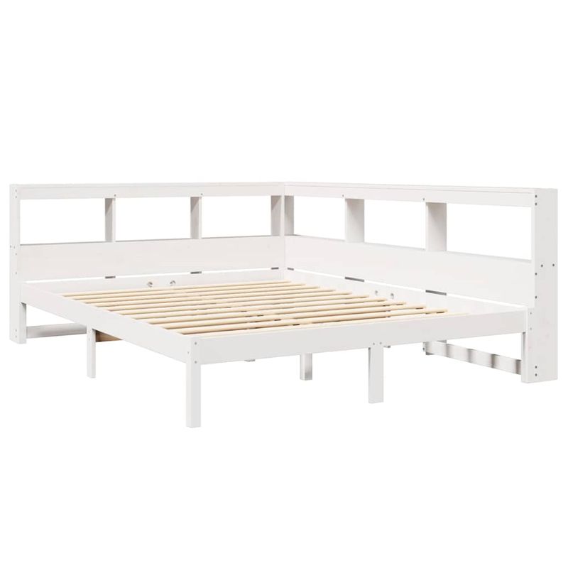 Casa si Gradina - Mobilier - Paturi si accesorii - Paturi - Pat cu biblioteca fara saltea, alb, 160x200 cm, lemn masiv pin - Infinity.ro