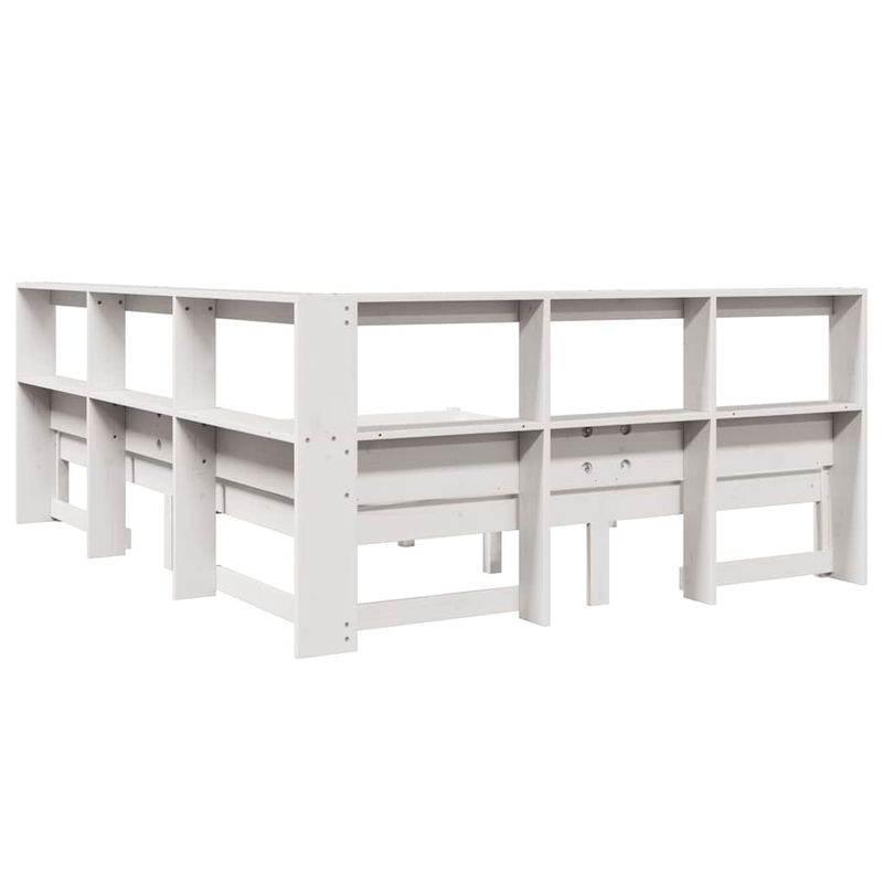 Casa si Gradina - Mobilier - Paturi si accesorii - Paturi - Pat cu biblioteca fara saltea, alb, 160x200 cm, lemn masiv pin - Infinity.ro