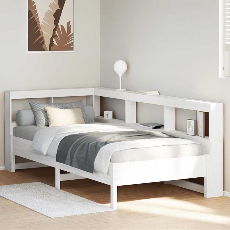 Casa si Gradina - Mobilier - Paturi si accesorii - Paturi - Pat cu biblioteca fara saltea, alb, 100x200 cm, lemn masiv pin - Infinity.ro