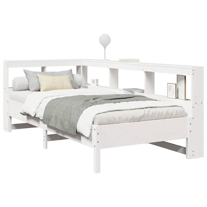 Casa si Gradina - Mobilier - Paturi si accesorii - Paturi - Pat cu biblioteca fara saltea, alb, 100x200 cm, lemn masiv pin - Infinity.ro