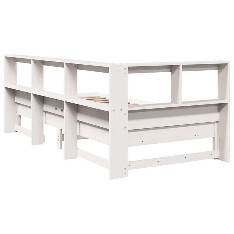 Casa si Gradina - Mobilier - Paturi si accesorii - Paturi - Pat cu biblioteca fara saltea, alb, 100x200 cm, lemn masiv pin - Infinity.ro