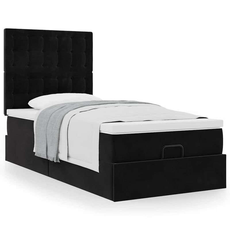 Casa si Gradina - Mobilier - Paturi si accesorii - Paturi - Cadru de pat otoman cu saltele, catifea neagra 100x200cm - Infinity.ro