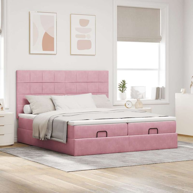 Casa si Gradina - Mobilier - Paturi si accesorii - Paturi - Cadru de pat otoman cu saltele Roz 160x200cm catifea - Infinity.ro