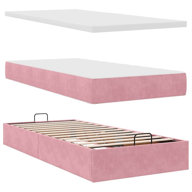 Casa si Gradina - Mobilier - Paturi si accesorii - Paturi - Cadru de pat otoman cu saltele Roz 160x200cm catifea - Infinity.ro