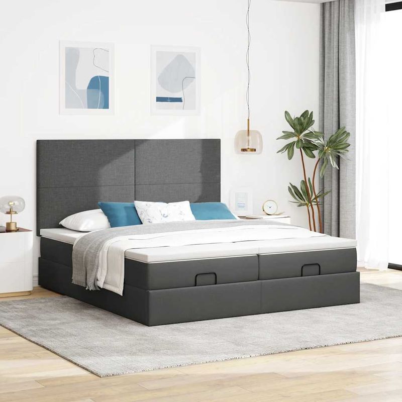 Casa si Gradina - Mobilier - Paturi si accesorii - Paturi - Cadru de pat otoman cu saltele tesatura gri inchis 200x200cm - Infinity.ro