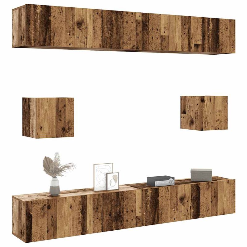 Casa si Gradina - Mobilier - Seturi de mobilier - Seturi living - Set dulap TV 6 piese montat pe perete lemn vechi lemn prelucrat - Infinity.ro