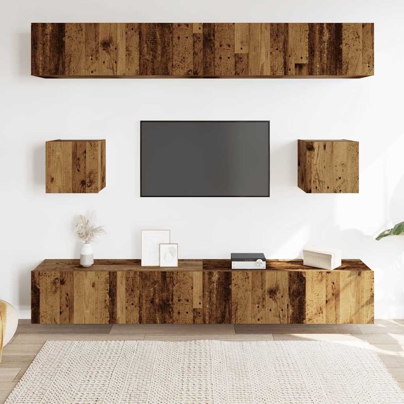 Casa si Gradina - Mobilier - Seturi de mobilier - Seturi living - Set dulap TV 6 piese montat pe perete lemn vechi lemn prelucrat - Infinity.ro
