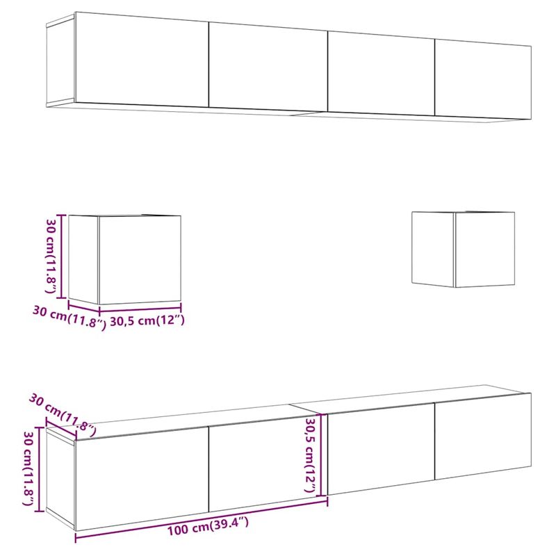 Casa si Gradina - Mobilier - Seturi de mobilier - Seturi living - Set dulap TV 6 piese montat pe perete lemn vechi lemn prelucrat - Infinity.ro