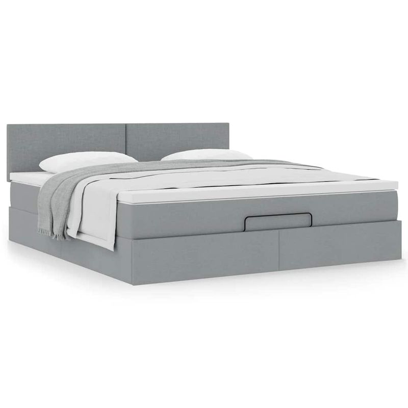 Casa si Gradina - Mobilier - Paturi si accesorii - Paturi - Cadru de pat otoman cu saltea tesatura gri deschis 160x200cm - Infinity.ro