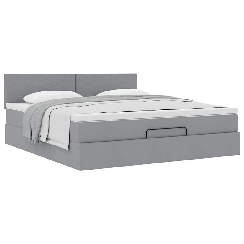 Casa si Gradina - Mobilier - Paturi si accesorii - Paturi - Cadru de pat otoman cu saltea tesatura gri deschis 160x200cm - Infinity.ro