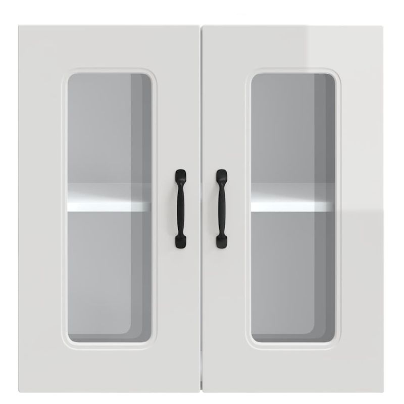 Casa si Gradina - Mobilier - Comode si corpuri - Corpuri bucatarie - Dulap bucatarie cu usa sticla Kalmar lemn prelucrat alb lucios, mărime 60x31x60 cm, model 1x dulap de perete din sticlă (2 uși) - Infinity.ro