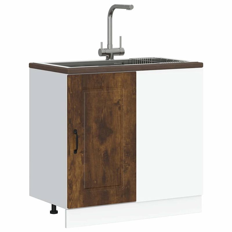 Casa si Gradina - Mobilier - Comode si corpuri - Corpuri bucatarie - Dulap de bucatarie „Kalmar” din lemn de lemn de stejar afumat, model 1x dulap inferior de colț (1 ușă), mărime 86x46x81.5 cm - Infinity.ro