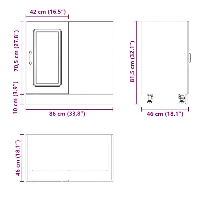Casa si Gradina - Mobilier - Comode si corpuri - Corpuri bucatarie - Dulap de bucatarie „Kalmar” din lemn de lemn de stejar afumat, model 1x dulap inferior de colț (1 ușă), mărime 86x46x81.5 cm - Infinity.ro