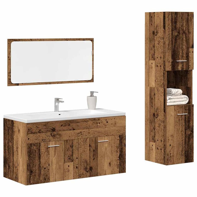 Casa si Gradina - Mobilier - Seturi de mobilier - Seturi baie - Set mobilier de baie, 3 piese, lemn vechi, lemn prelucrat - Infinity.ro