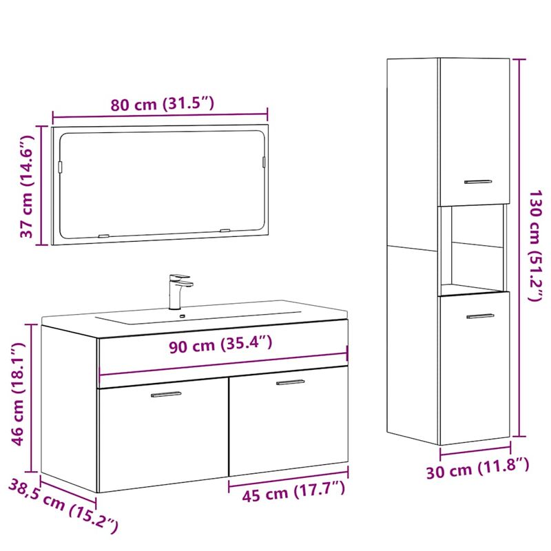 Casa si Gradina - Mobilier - Seturi de mobilier - Seturi baie - Set mobilier de baie, 3 piese, lemn vechi, lemn prelucrat - Infinity.ro