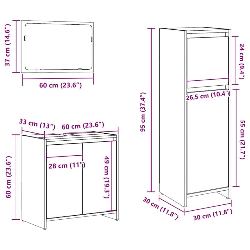 Casa si Gradina - Mobilier - Seturi de mobilier - Seturi baie - Set mobilier de baie, 3 piese, stejar artizanal, lemn prelucrat - Infinity.ro