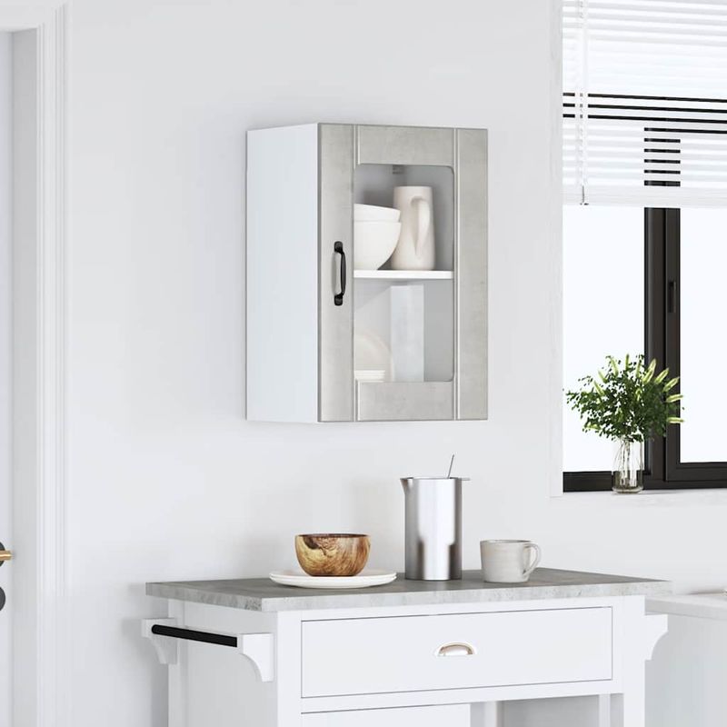 Casa si Gradina - Mobilier - Comode si corpuri - Corpuri bucatarie - Dulap de bucatarie cu usa din sticla „Lucca” gri beton - Infinity.ro