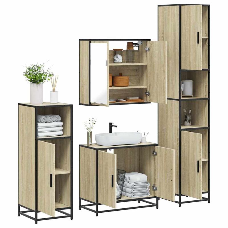Casa si Gradina - Mobilier - Seturi de mobilier - Seturi baie - Set de mobilier de baie din 4 piese din lemn de stejar Sonoma - Infinity.ro