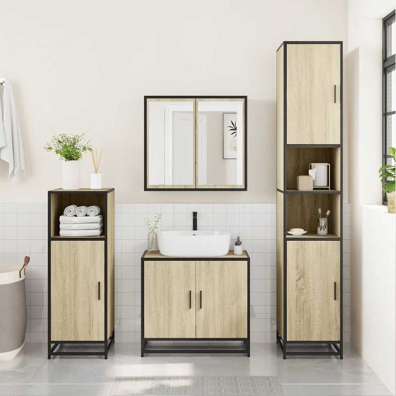 Casa si Gradina - Mobilier - Seturi de mobilier - Seturi baie - Set de mobilier de baie din 4 piese din lemn de stejar Sonoma - Infinity.ro