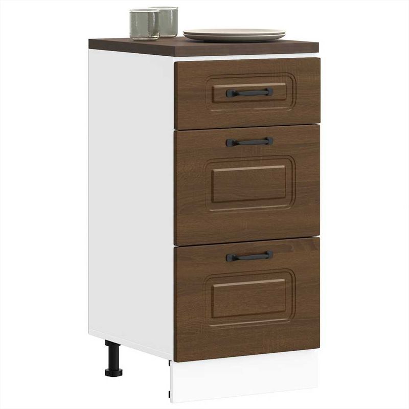 Casa si Gradina - Mobilier - Comode si corpuri - Corpuri bucatarie - Dulap de baza de bucatarie „Kalmar” din lemn de stejar maro, mărime 40x46x81.5 cm, model 1x dulap inferior (3 sertare) - Infinity.ro