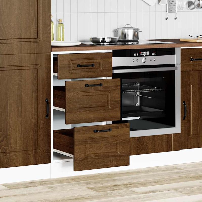 Casa si Gradina - Mobilier - Comode si corpuri - Corpuri bucatarie - Dulap de baza de bucatarie „Kalmar” din lemn de stejar maro, mărime 40x46x81.5 cm, model 1x dulap inferior (3 sertare) - Infinity.ro