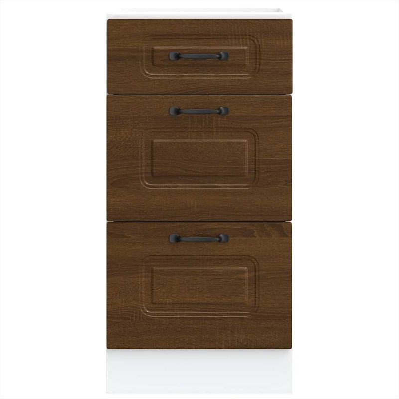 Casa si Gradina - Mobilier - Comode si corpuri - Corpuri bucatarie - Dulap de baza de bucatarie „Kalmar” din lemn de stejar maro, mărime 40x46x81.5 cm, model 1x dulap inferior (3 sertare) - Infinity.ro