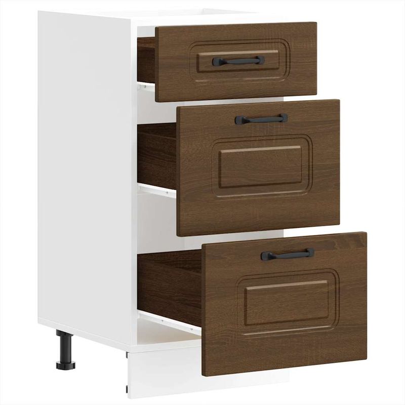 Casa si Gradina - Mobilier - Comode si corpuri - Corpuri bucatarie - Dulap de baza de bucatarie „Kalmar” din lemn de stejar maro, mărime 40x46x81.5 cm, model 1x dulap inferior (3 sertare) - Infinity.ro