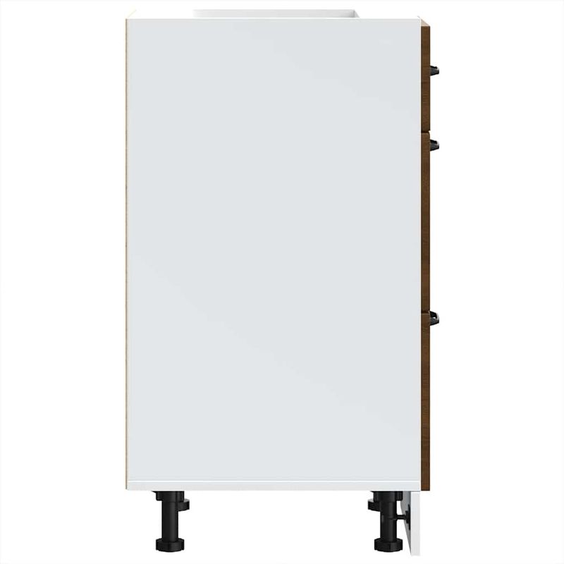 Casa si Gradina - Mobilier - Comode si corpuri - Corpuri bucatarie - Dulap de baza de bucatarie „Kalmar” din lemn de stejar maro, mărime 40x46x81.5 cm, model 1x dulap inferior (3 sertare) - Infinity.ro