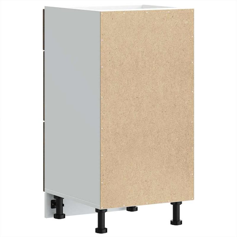 Casa si Gradina - Mobilier - Comode si corpuri - Corpuri bucatarie - Dulap de baza de bucatarie „Kalmar” din lemn de stejar maro, mărime 40x46x81.5 cm, model 1x dulap inferior (3 sertare) - Infinity.ro
