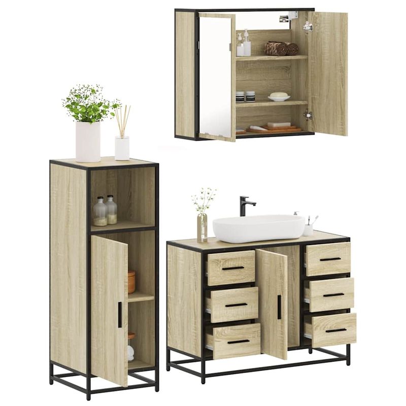 Casa si Gradina - Mobilier - Seturi de mobilier - Seturi baie - Set mobilier de baie, 3 piese, stejar sonoma, lemn prelucrat - Infinity.ro