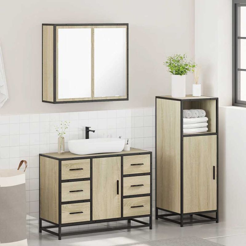 Casa si Gradina - Mobilier - Seturi de mobilier - Seturi baie - Set mobilier de baie, 3 piese, stejar sonoma, lemn prelucrat - Infinity.ro