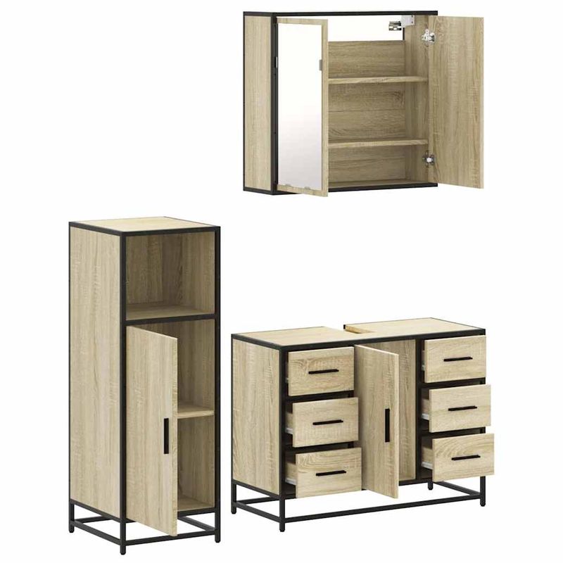 Casa si Gradina - Mobilier - Seturi de mobilier - Seturi baie - Set mobilier de baie, 3 piese, stejar sonoma, lemn prelucrat - Infinity.ro