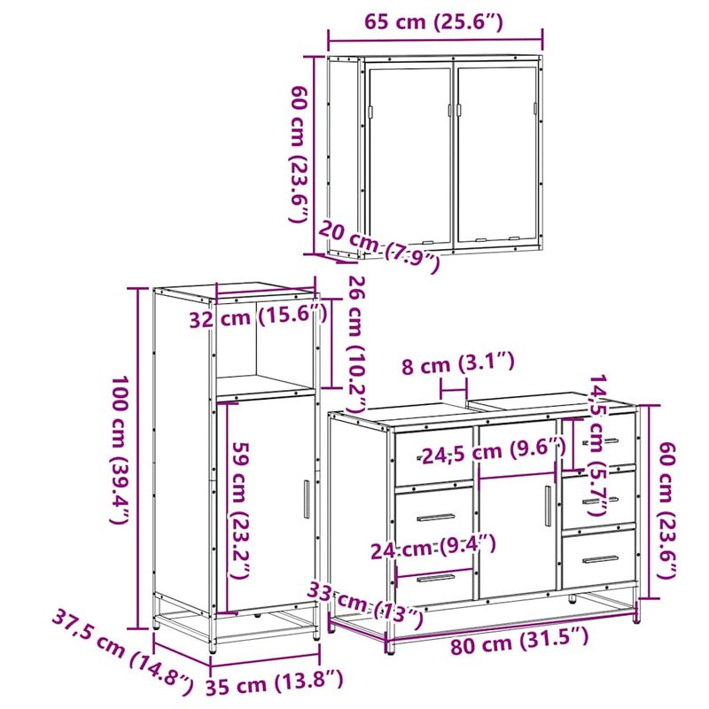 Casa si Gradina - Mobilier - Seturi de mobilier - Seturi baie - Set mobilier de baie, 3 piese, stejar sonoma, lemn prelucrat - Infinity.ro
