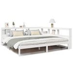 Casa si Gradina - Mobilier - Paturi si accesorii - Paturi - Pat cu biblioteca fara saltea, alb, 200x200 cm, lemn masiv pin - Infinity.ro