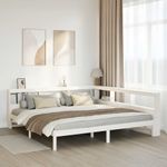 Casa si Gradina - Mobilier - Paturi si accesorii - Paturi - Pat cu biblioteca fara saltea, alb, 200x200 cm, lemn masiv pin - Infinity.ro