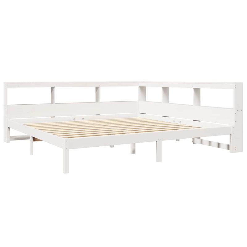 Casa si Gradina - Mobilier - Paturi si accesorii - Paturi - Pat cu biblioteca fara saltea, alb, 200x200 cm, lemn masiv pin - Infinity.ro