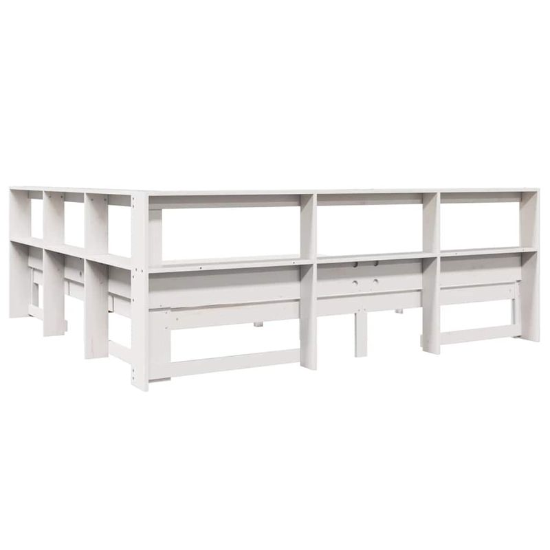 Casa si Gradina - Mobilier - Paturi si accesorii - Paturi - Pat cu biblioteca fara saltea, alb, 200x200 cm, lemn masiv pin - Infinity.ro