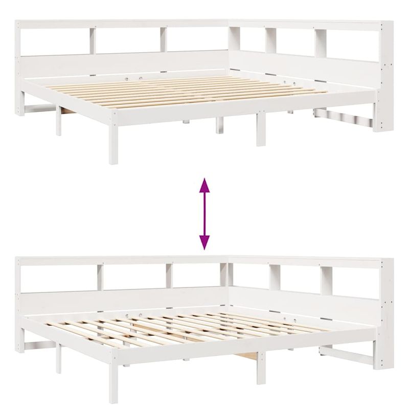 Casa si Gradina - Mobilier - Paturi si accesorii - Paturi - Pat cu biblioteca fara saltea, alb, 200x200 cm, lemn masiv pin - Infinity.ro