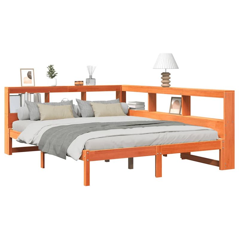 Casa si Gradina - Mobilier - Paturi si accesorii - Paturi - Pat cu biblioteca fara saltea maro 140x200 cm lemn masiv de pin - Infinity.ro