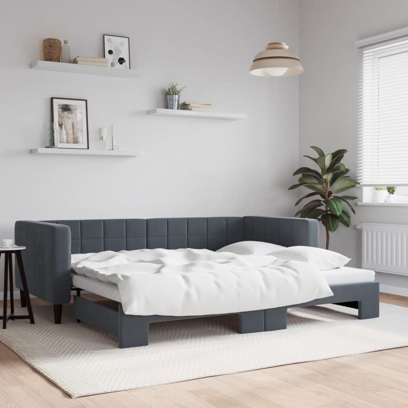 Casa si Gradina - Mobilier - Paturi si accesorii - Paturi - Pat de zi cu extensie, gri inchis, 90x200 cm, catifea - Infinity.ro