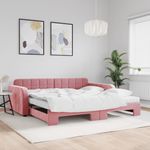 Casa si Gradina - Mobilier - Paturi si accesorii - Paturi - Pat de zi cu extensie si saltea, roz, 100x200 cm, catifea - Infinity.ro