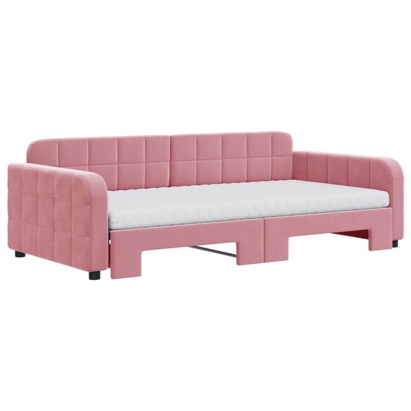 Casa si Gradina - Mobilier - Paturi si accesorii - Paturi - Pat de zi cu extensie si saltea, roz, 100x200 cm, catifea - Infinity.ro