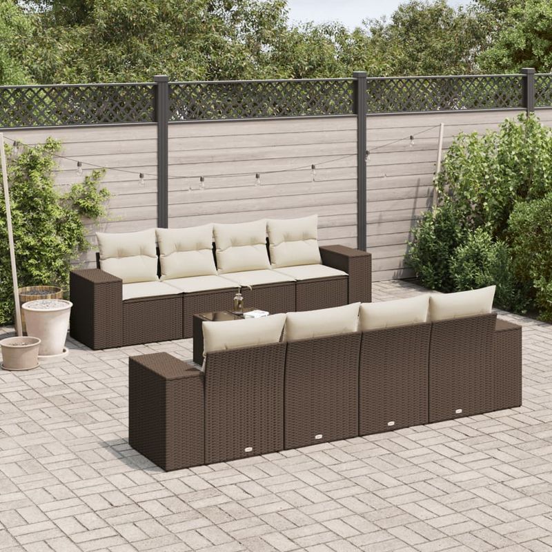 Casa si Gradina - Gradina si terasa - Mobilier exterior - Seturi mobila gradina - Set canapele de gradina cu perne, 9 piese, maro, poliratan - Infinity.ro