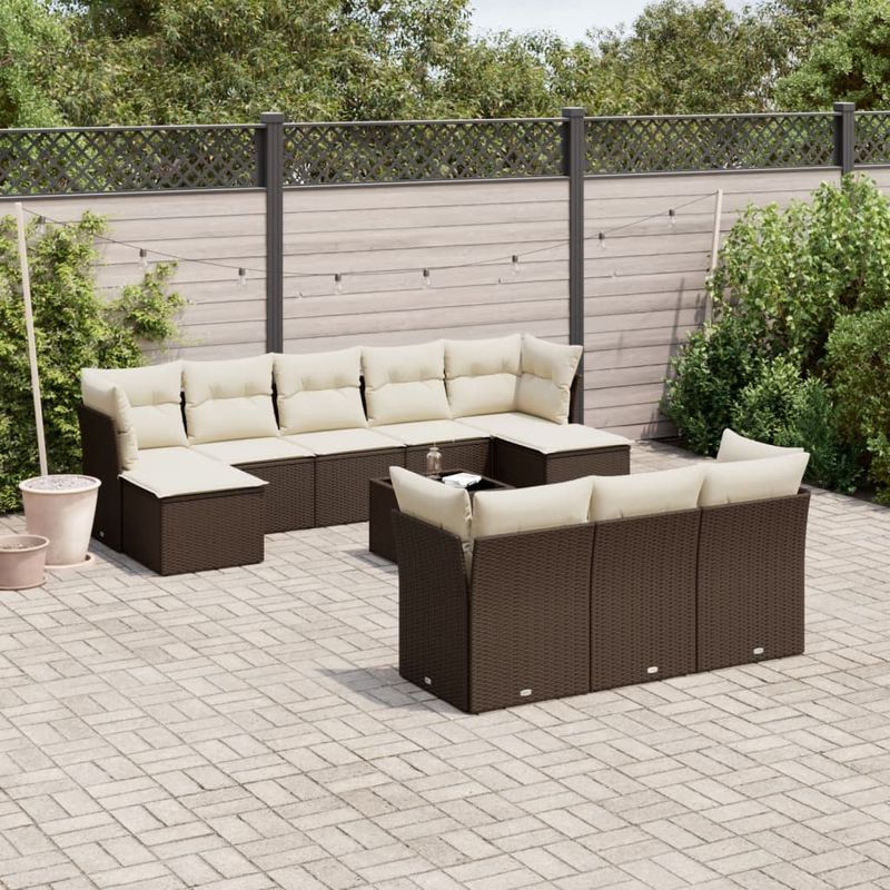 Casa si Gradina - Gradina si terasa - Mobilier exterior - Seturi mobila gradina - Set canapele de gradina cu perne, 11 piese, maro, poliratan - Infinity.ro