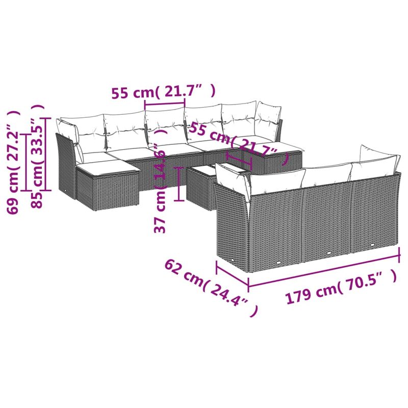 Casa si Gradina - Gradina si terasa - Mobilier exterior - Seturi mobila gradina - Set canapele de gradina cu perne, 11 piese, maro, poliratan - Infinity.ro