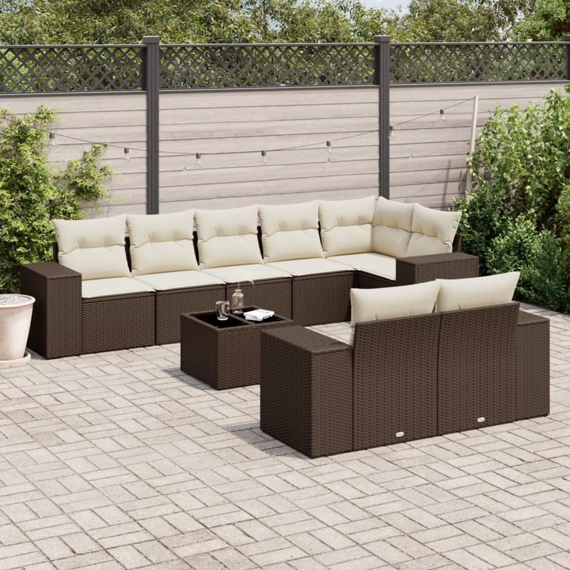 Casa si Gradina - Gradina si terasa - Mobilier exterior - Seturi mobila gradina - Set canapele de gradina cu perne, 9 piese, maro, poliratan - Infinity.ro