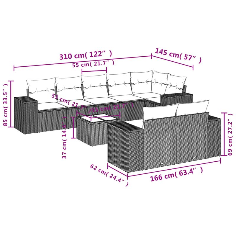 Casa si Gradina - Gradina si terasa - Mobilier exterior - Seturi mobila gradina - Set canapele de gradina cu perne, 9 piese, maro, poliratan - Infinity.ro